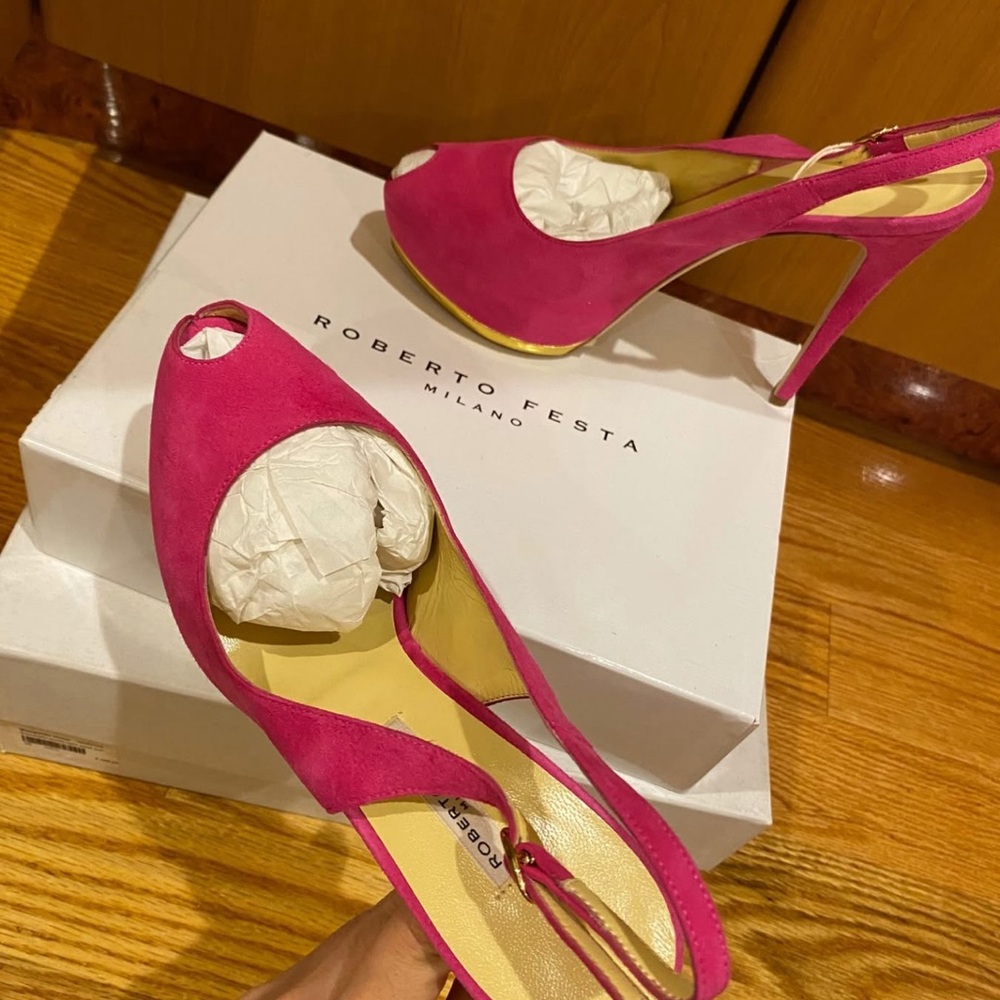 Fuchsia Peep-Toe Slingback Heels